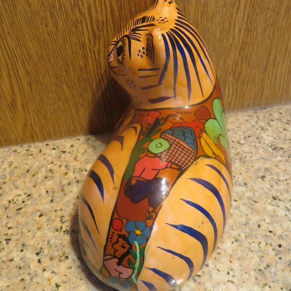 *Vintage* Pottery Folk Art CAT Very Colourful (F50) - Picture 4 of 6